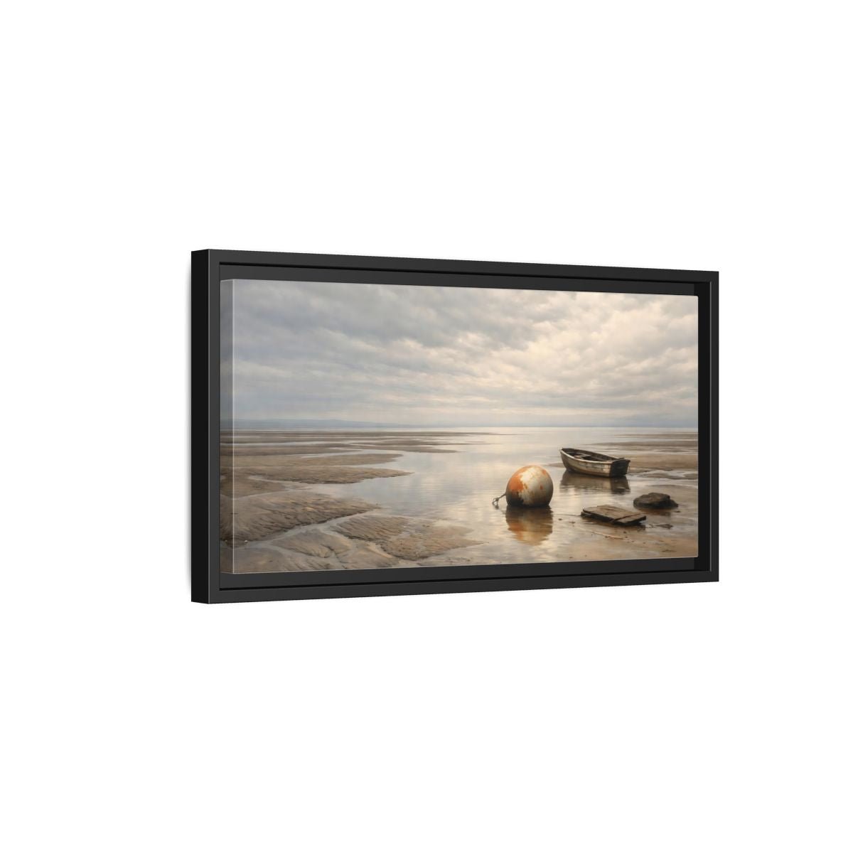 Landscape Nature Low Tide Coastal - Framed Canvas Wall Art Print - YesArtYes