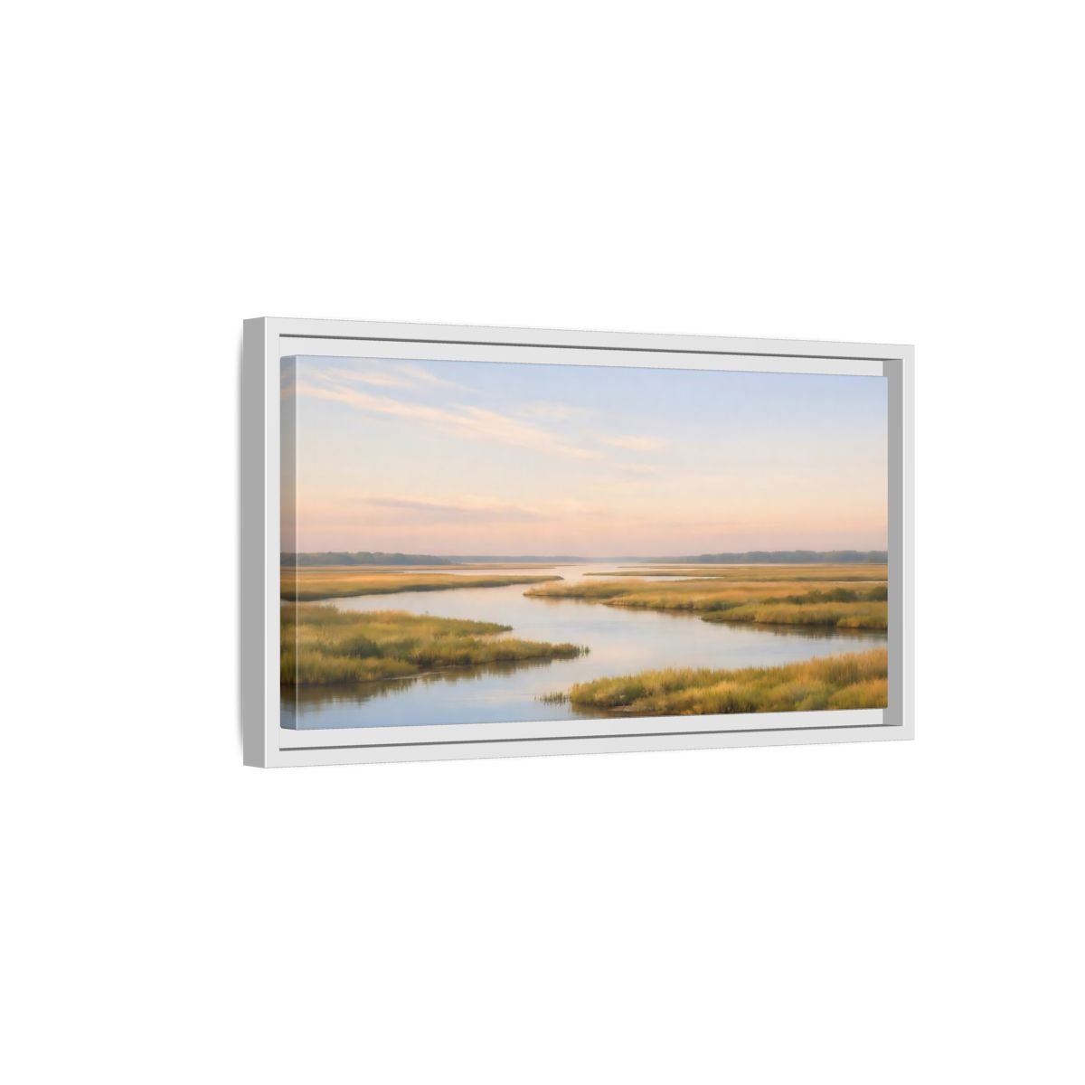 Landscape Nature Marshland Blue And Gold - Framed Canvas Wall Art Print - YesArtYes