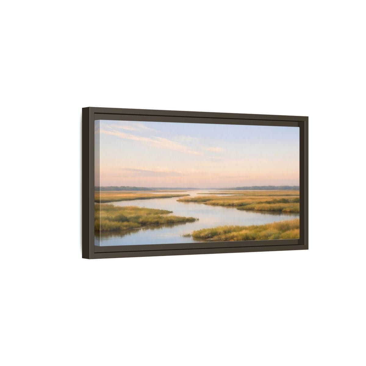 Landscape Nature Marshland Blue And Gold - Framed Canvas Wall Art Print - YesArtYes