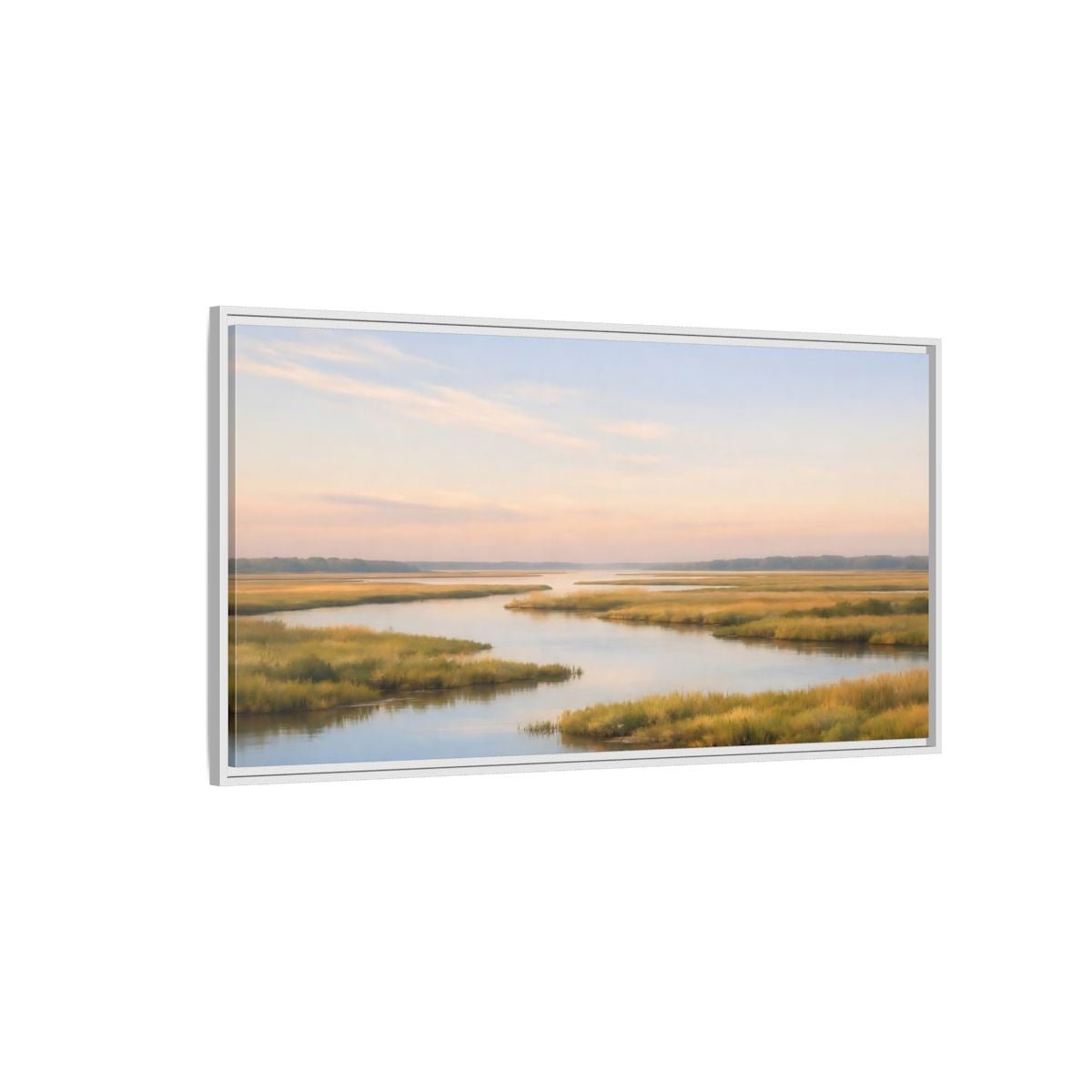 Landscape Nature Marshland Blue And Gold - Framed Canvas Wall Art Print - YesArtYes