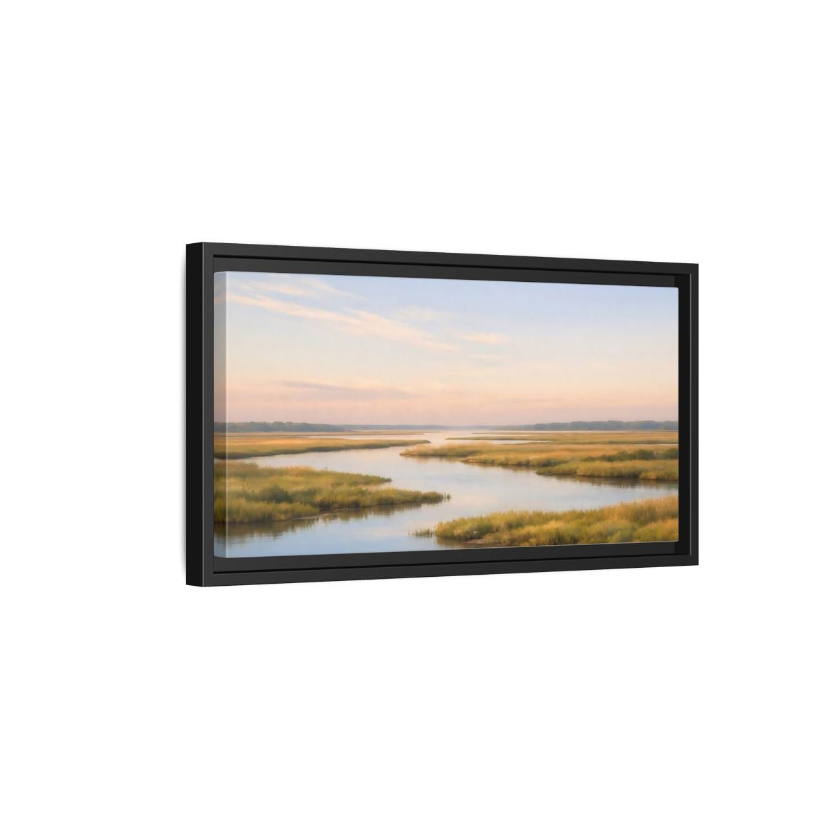 Landscape Nature Marshland Blue And Gold - Framed Canvas Wall Art Print - YesArtYes