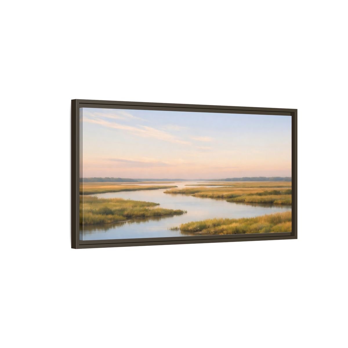 Landscape Nature Marshland Blue And Gold - Framed Canvas Wall Art Print - YesArtYes