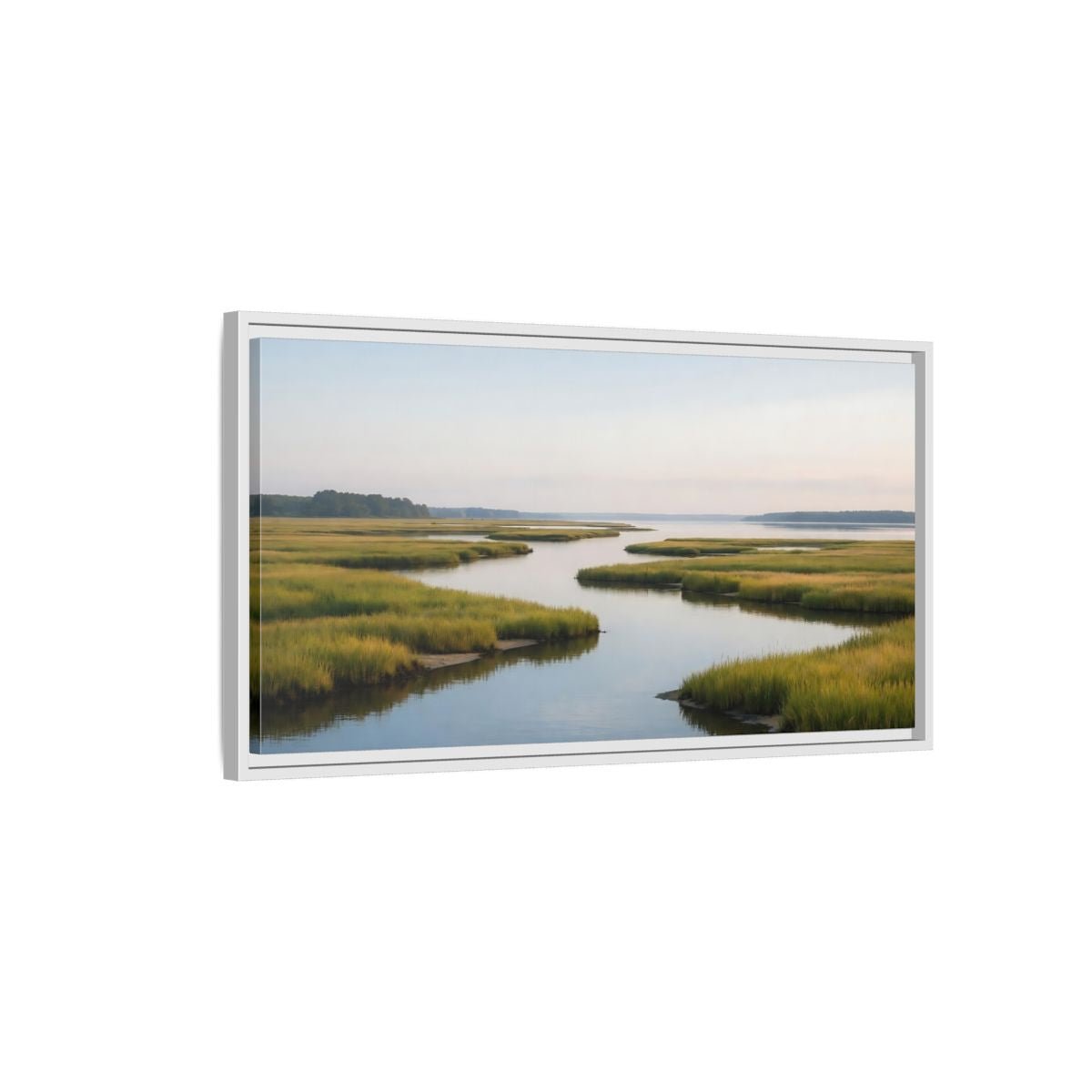 Landscape Nature Marshland River Green Marsh - Framed Canvas Wall Art Print - YesArtYes