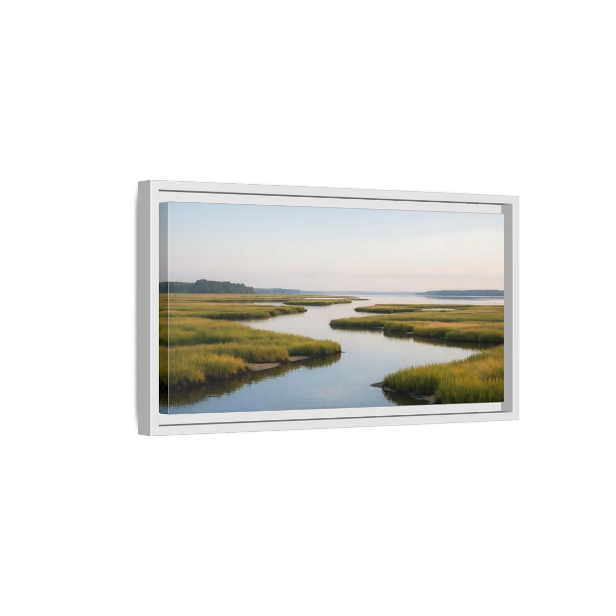 Landscape Nature Marshland River Green Marsh - Framed Canvas Wall Art Print - YesArtYes