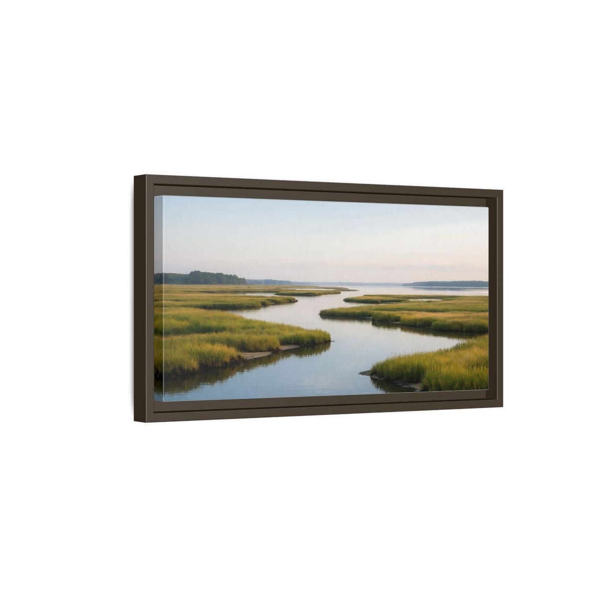 Landscape Nature Marshland River Green Marsh - Framed Canvas Wall Art Print - YesArtYes