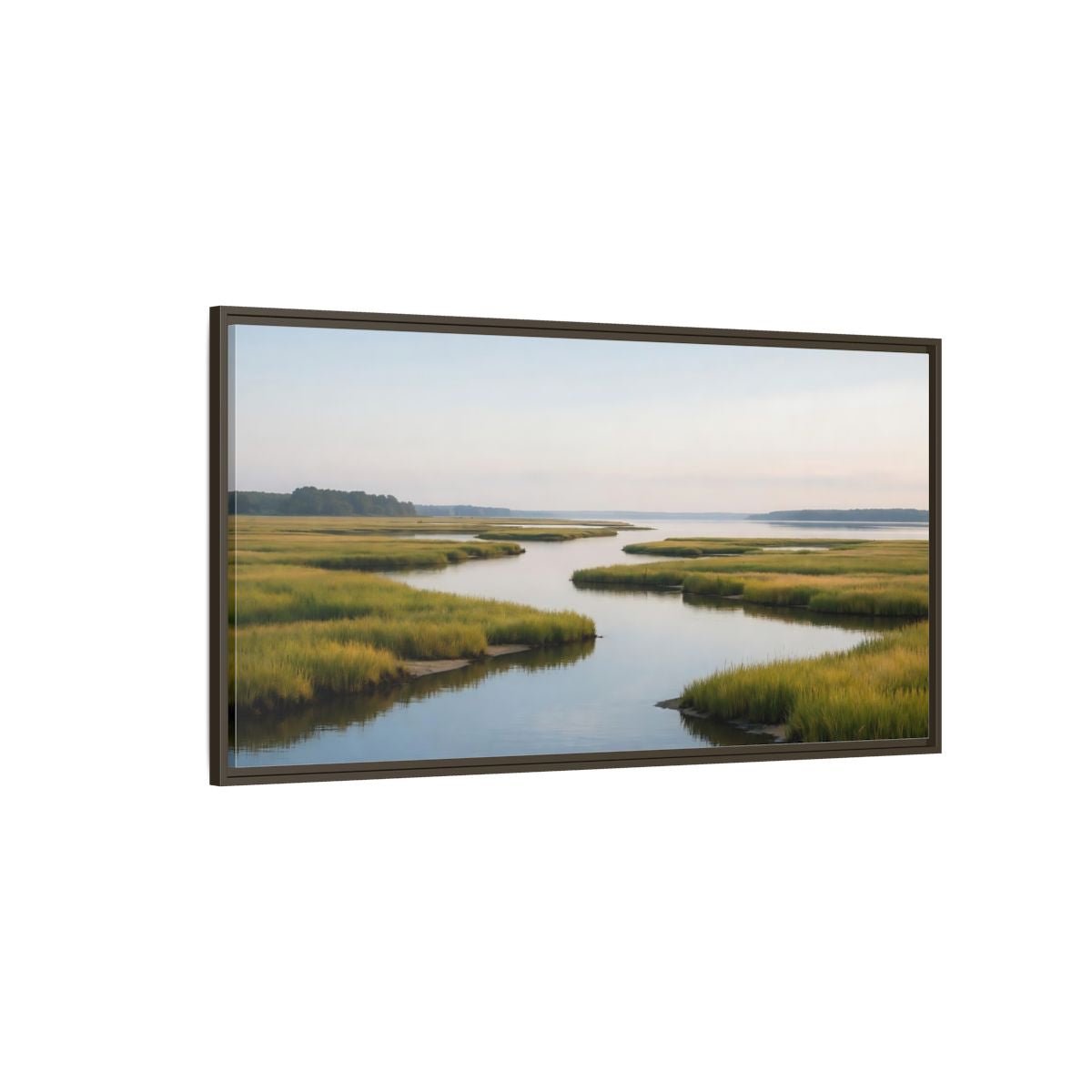Landscape Nature Marshland River Green Marsh - Framed Canvas Wall Art Print - YesArtYes