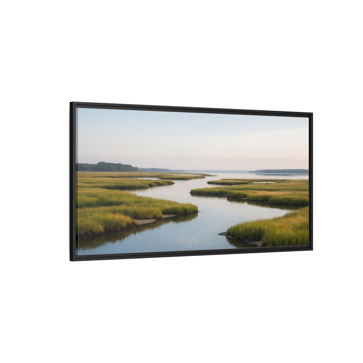 Landscape Nature Marshland River Green Marsh - Framed Canvas Wall Art Print - YesArtYes