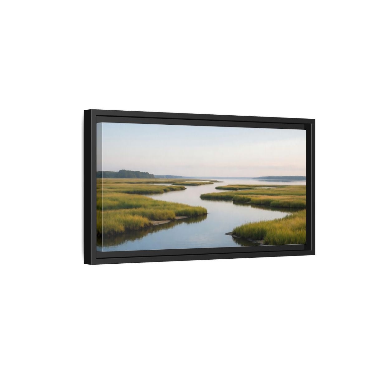 Landscape Nature Marshland River Green Marsh - Framed Canvas Wall Art Print - YesArtYes