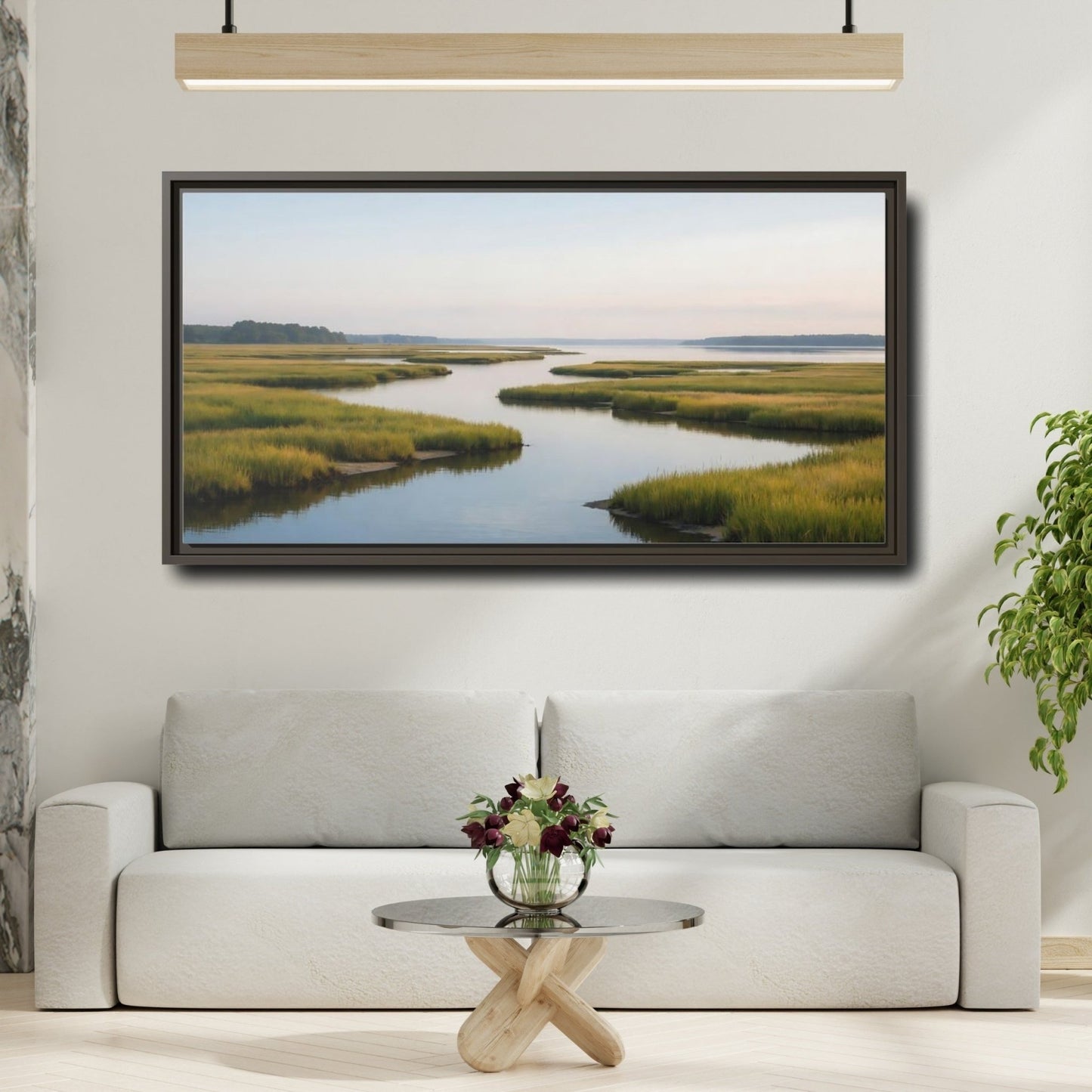 Landscape Nature Marshland River Green Marsh - Framed Canvas Wall Art Print - YesArtYes