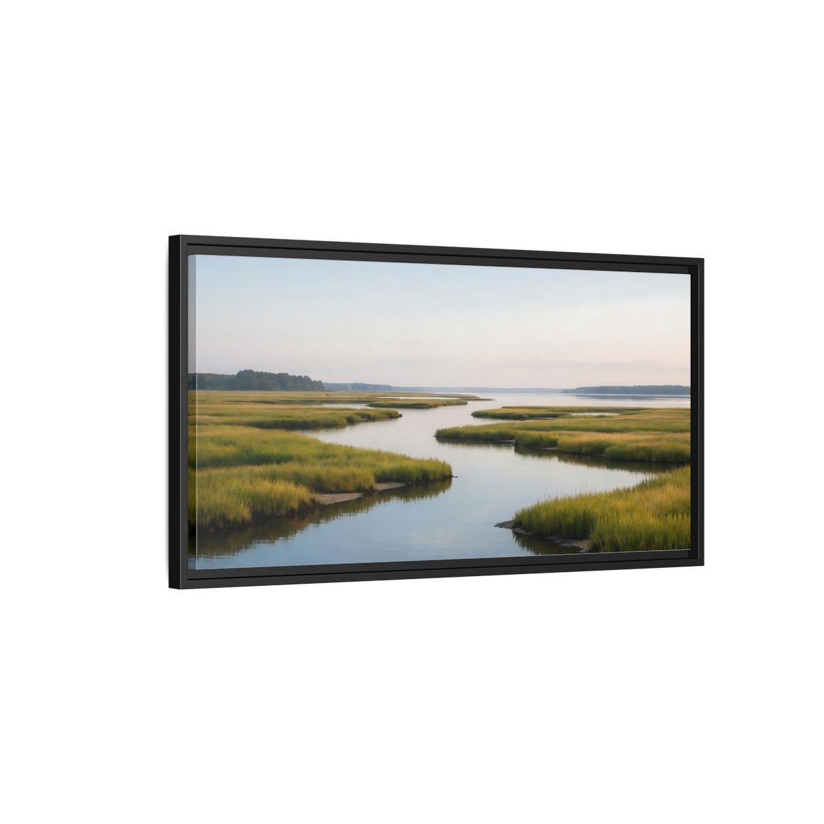 Landscape Nature Marshland River Green Marsh - Framed Canvas Wall Art Print - YesArtYes