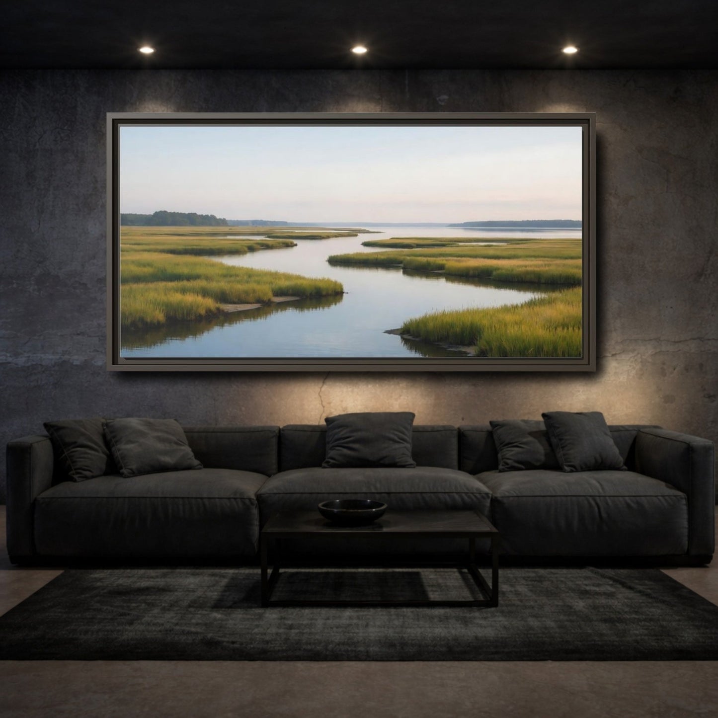 Landscape Nature Marshland River Green Marsh - Framed Canvas Wall Art Print - YesArtYes