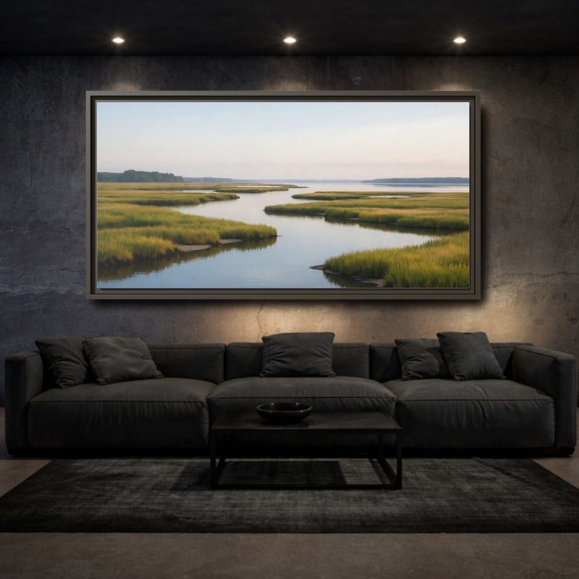 Landscape Nature Marshland River Green Marsh - Framed Canvas Wall Art Print - YesArtYes