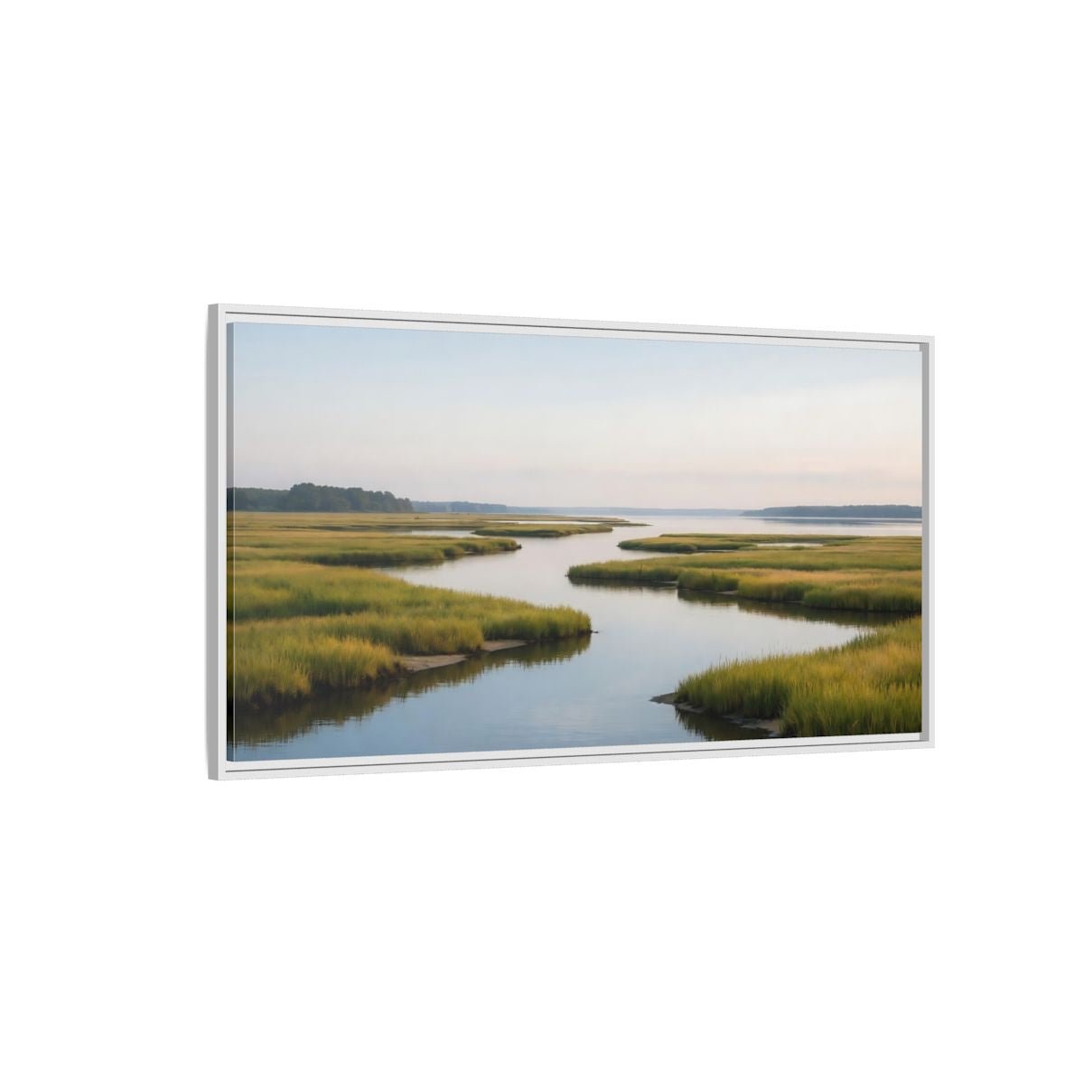 Landscape Nature Marshland River Green Marsh - Framed Canvas Wall Art Print - YesArtYes