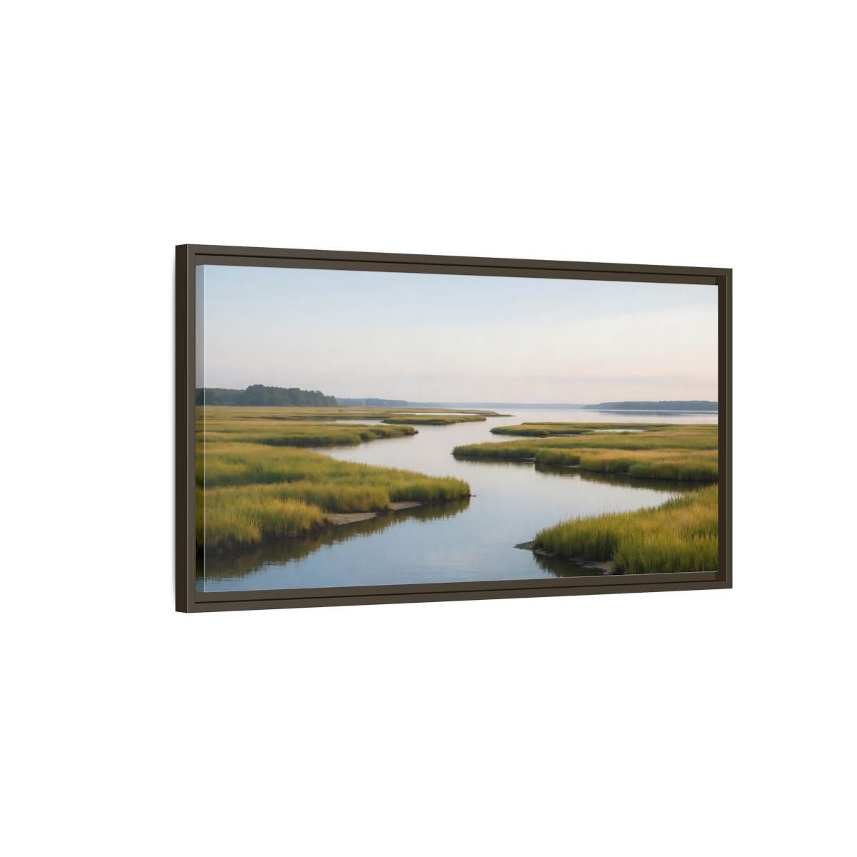 Landscape Nature Marshland River Green Marsh - Framed Canvas Wall Art Print - YesArtYes
