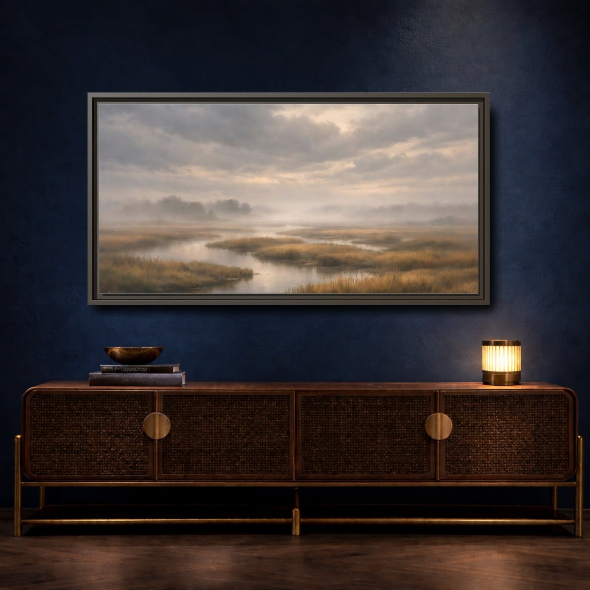 Landscape Nature Misty Marsh - Framed Canvas Wall Art Print - YesArtYes