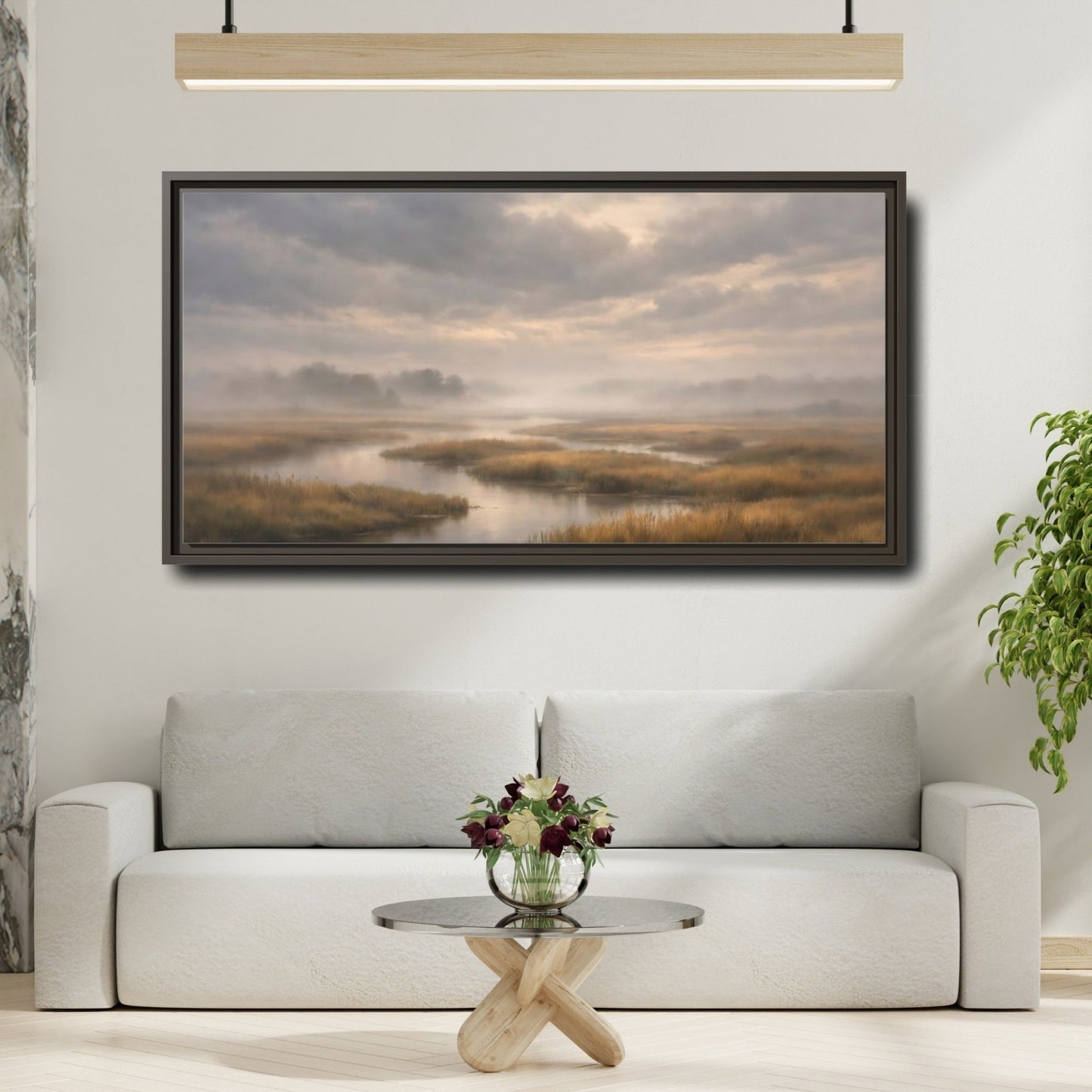 Landscape Nature Misty Marsh - Framed Canvas Wall Art Print - YesArtYes