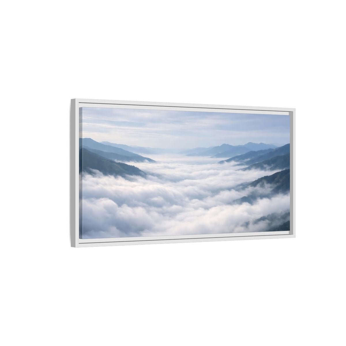 Landscape Nature Misty Mountains Blue Grey - Framed Canvas Wall Art Print - YesArtYes