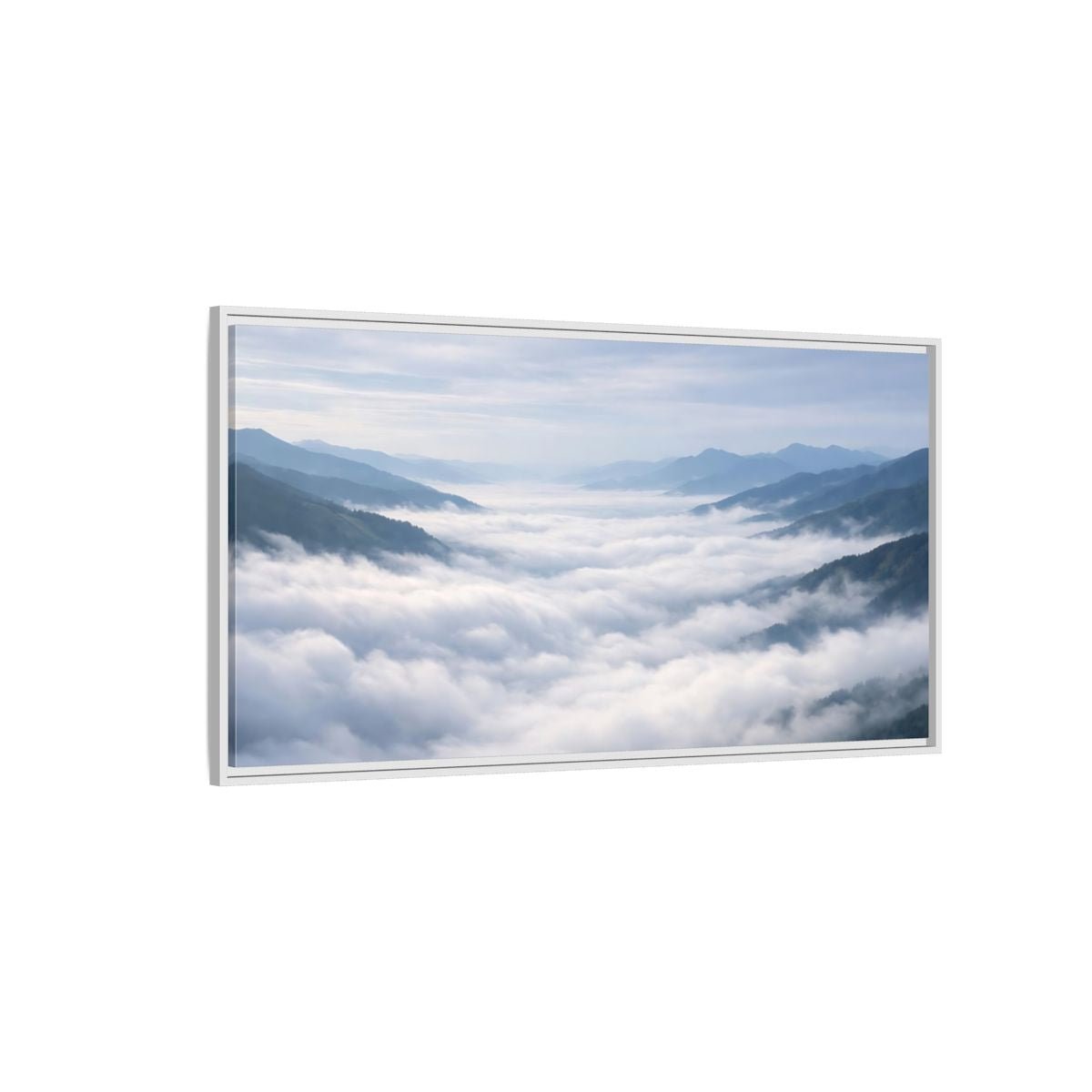 Landscape Nature Misty Mountains Blue Grey - Framed Canvas Wall Art Print - YesArtYes