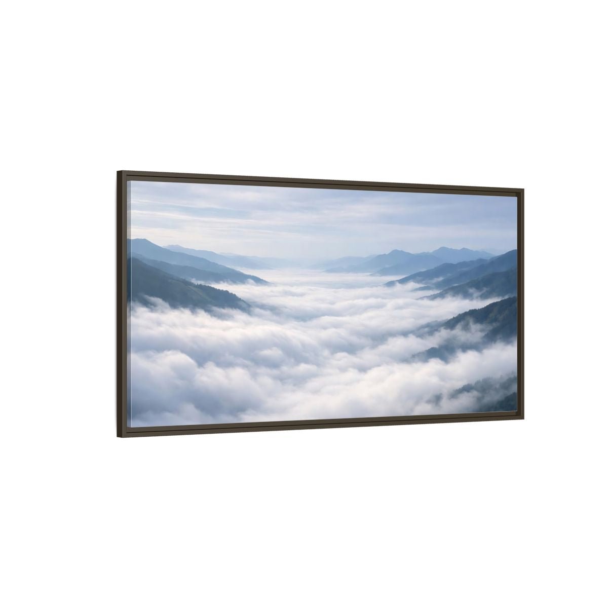 Landscape Nature Misty Mountains Blue Grey - Framed Canvas Wall Art Print - YesArtYes