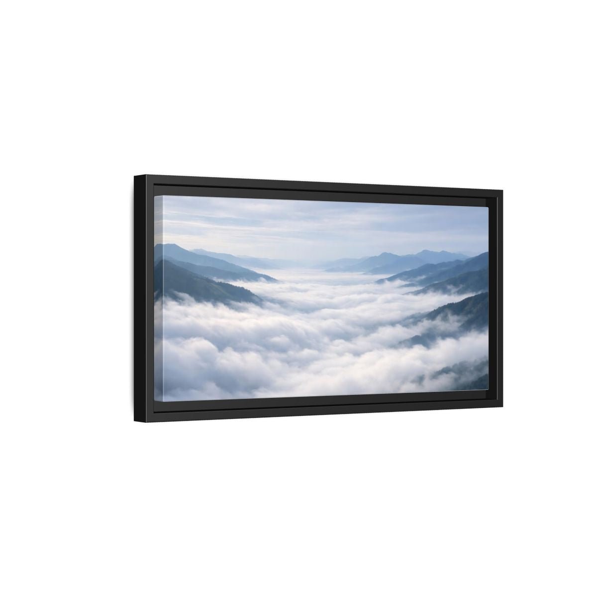 Landscape Nature Misty Mountains Blue Grey - Framed Canvas Wall Art Print - YesArtYes