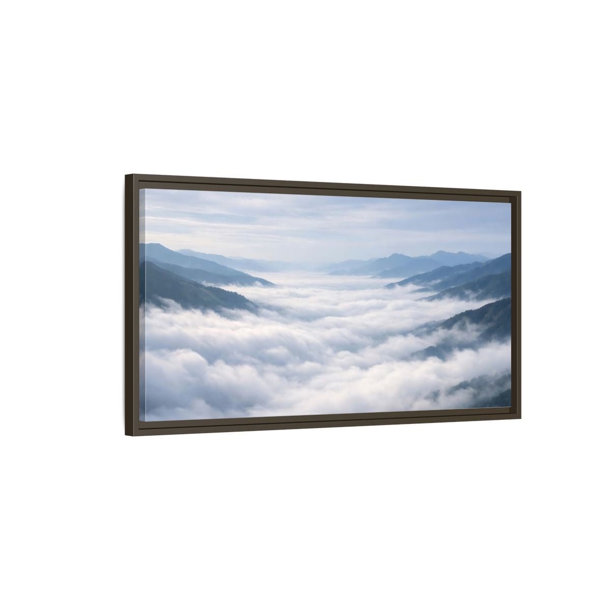 Landscape Nature Misty Mountains Blue Grey - Framed Canvas Wall Art Print - YesArtYes