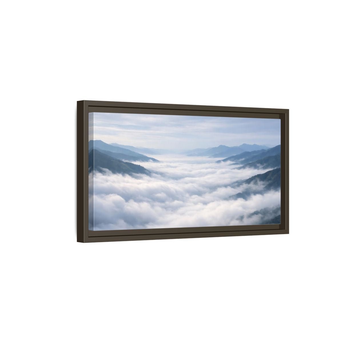 Landscape Nature Misty Mountains Blue Grey - Framed Canvas Wall Art Print - YesArtYes