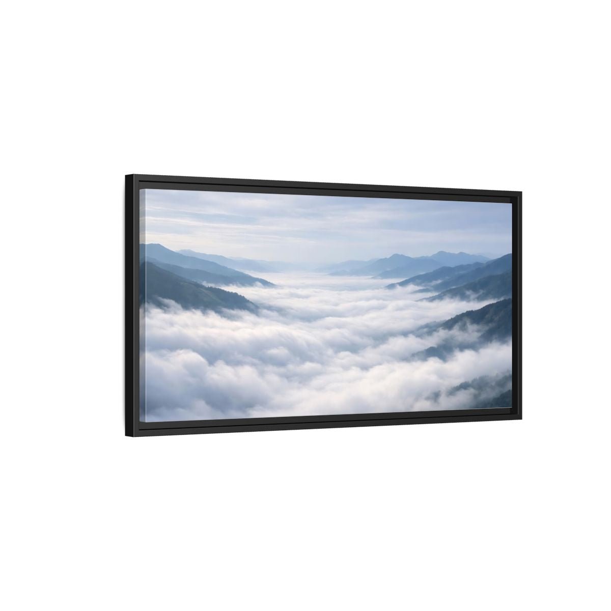 Landscape Nature Misty Mountains Blue Grey - Framed Canvas Wall Art Print - YesArtYes