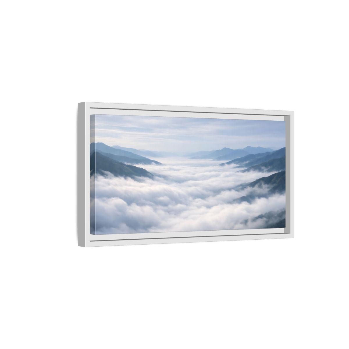 Landscape Nature Misty Mountains Blue Grey - Framed Canvas Wall Art Print - YesArtYes