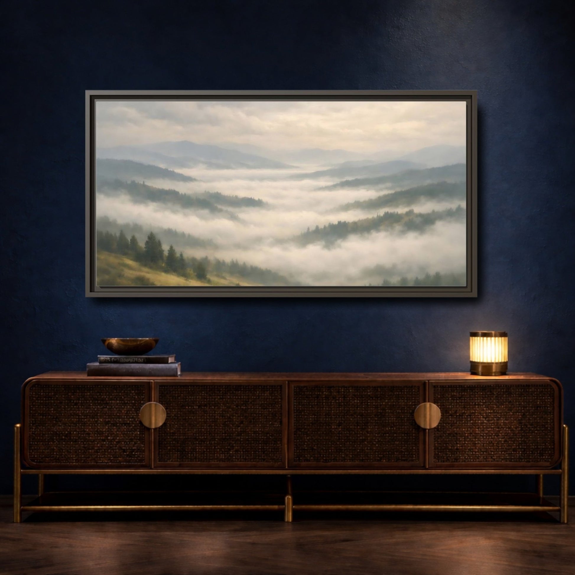 Landscape Nature Misty Mountains - Framed Canvas Wall Art Print - YesArtYes