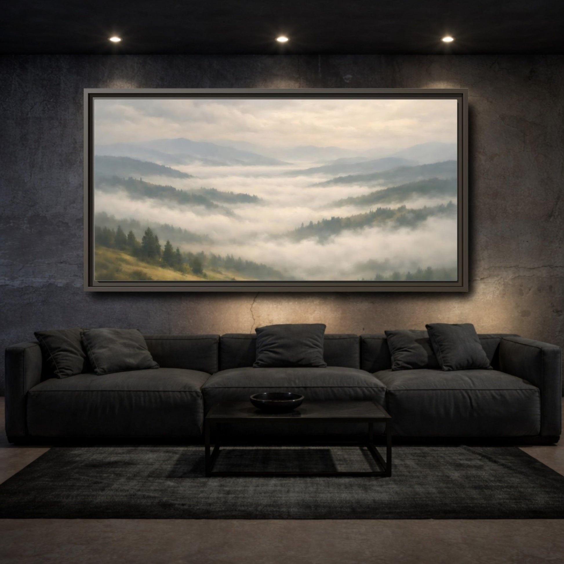 Landscape Nature Misty Mountains - Framed Canvas Wall Art Print - YesArtYes