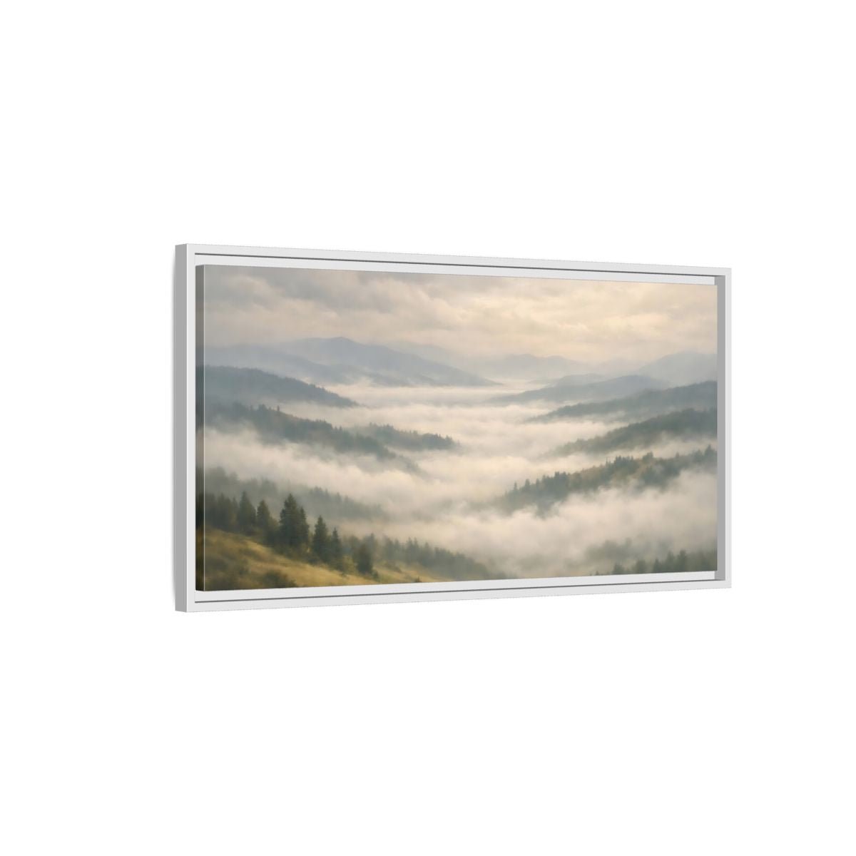 Landscape Nature Misty Mountains - Framed Canvas Wall Art Print - YesArtYes