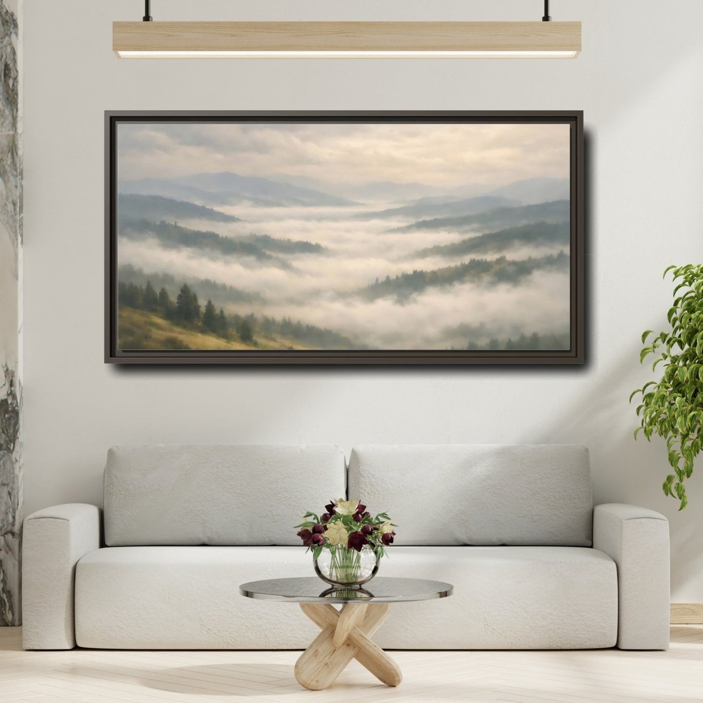 Landscape Nature Misty Mountains - Framed Canvas Wall Art Print - YesArtYes