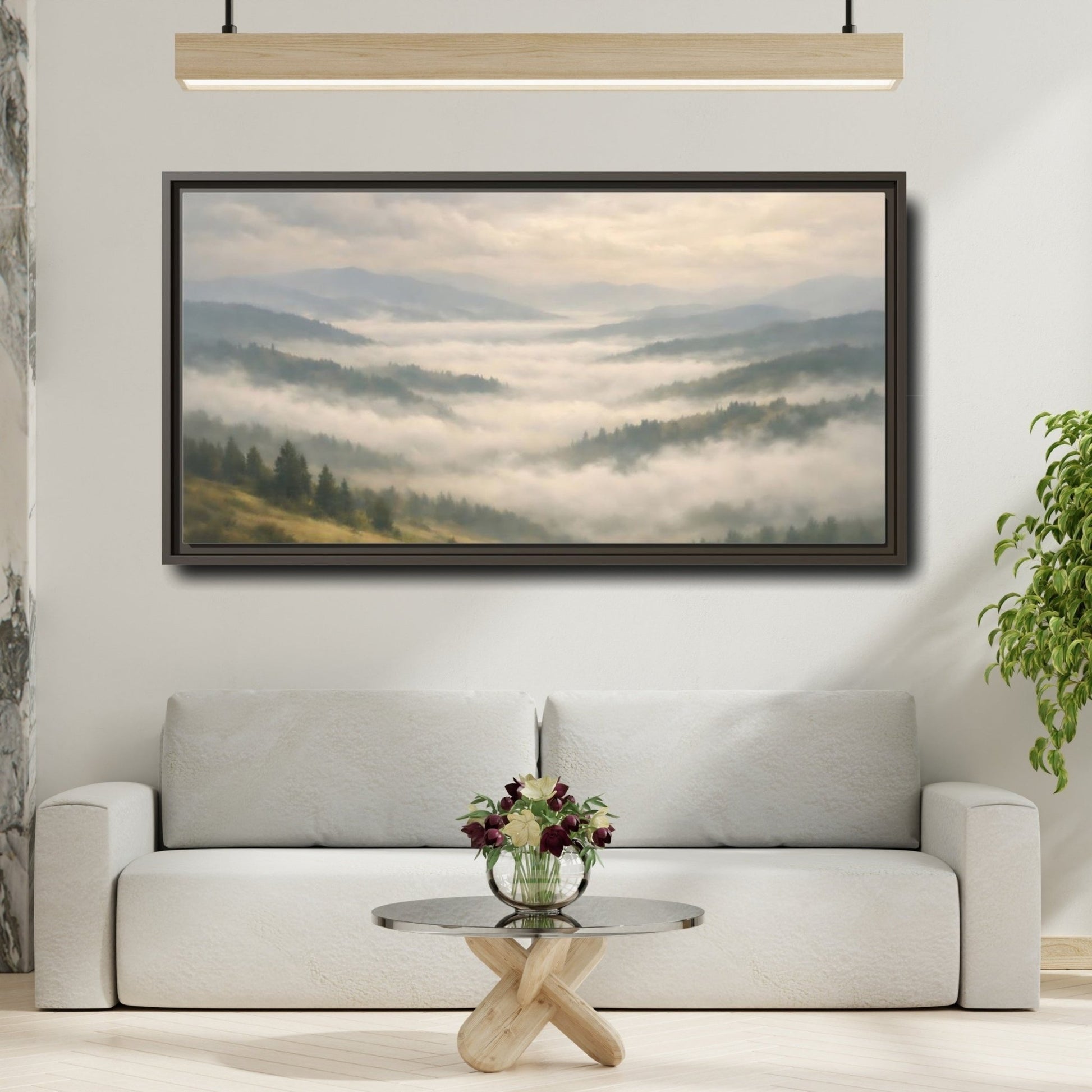 Landscape Nature Misty Mountains - Framed Canvas Wall Art Print - YesArtYes