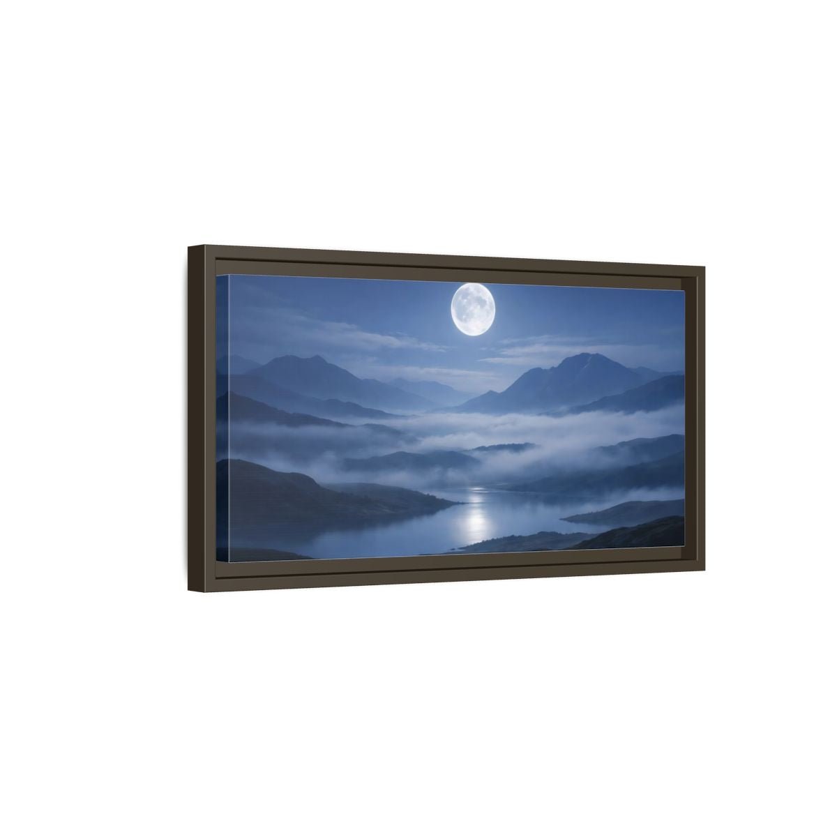 Landscape Nature Moon Lake Blue - Framed Canvas Wall Art Print - YesArtYes