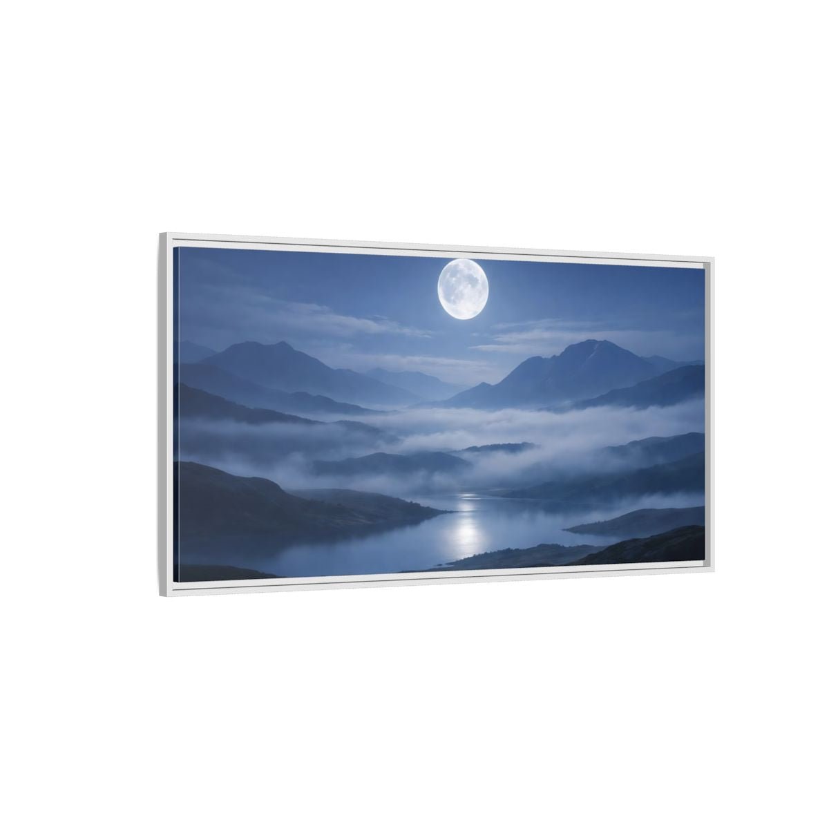 Landscape Nature Moon Lake Blue - Framed Canvas Wall Art Print - YesArtYes