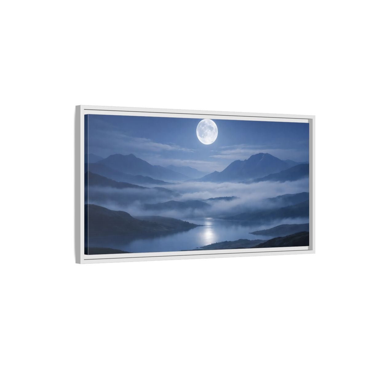 Landscape Nature Moon Lake Blue - Framed Canvas Wall Art Print - YesArtYes
