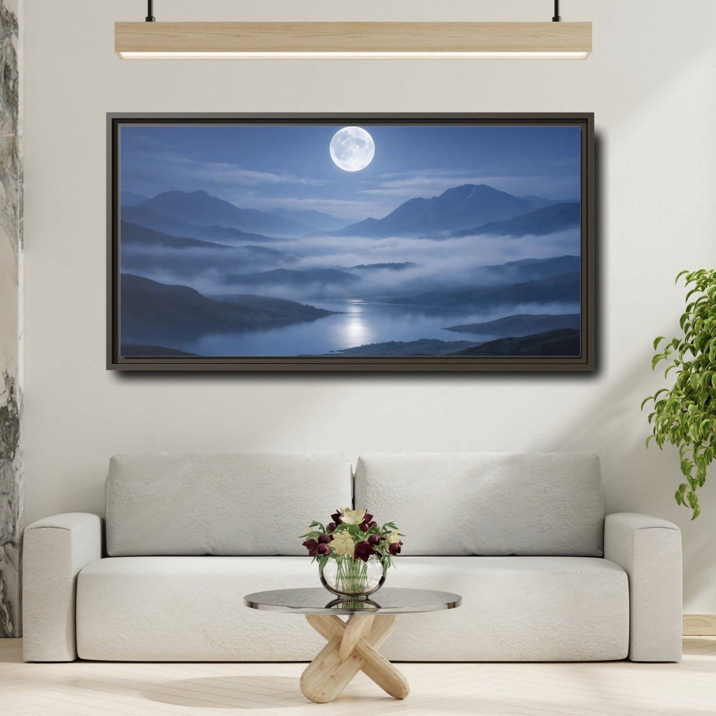 Landscape Nature Moon Lake Blue - Framed Canvas Wall Art Print - YesArtYes