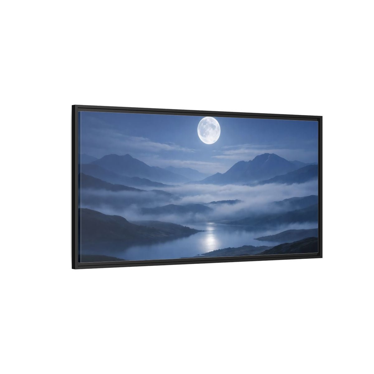Landscape Nature Moon Lake Blue - Framed Canvas Wall Art Print - YesArtYes