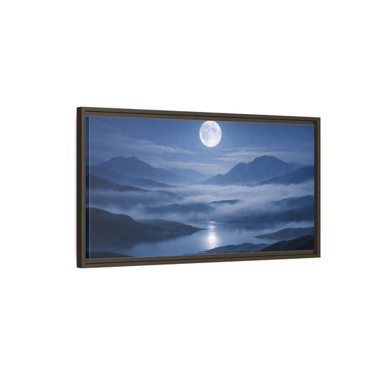 Landscape Nature Moon Lake Blue - Framed Canvas Wall Art Print - YesArtYes