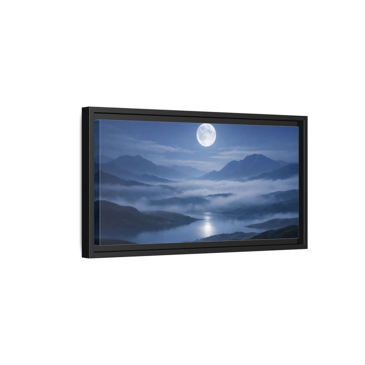 Landscape Nature Moon Lake Blue - Framed Canvas Wall Art Print - YesArtYes
