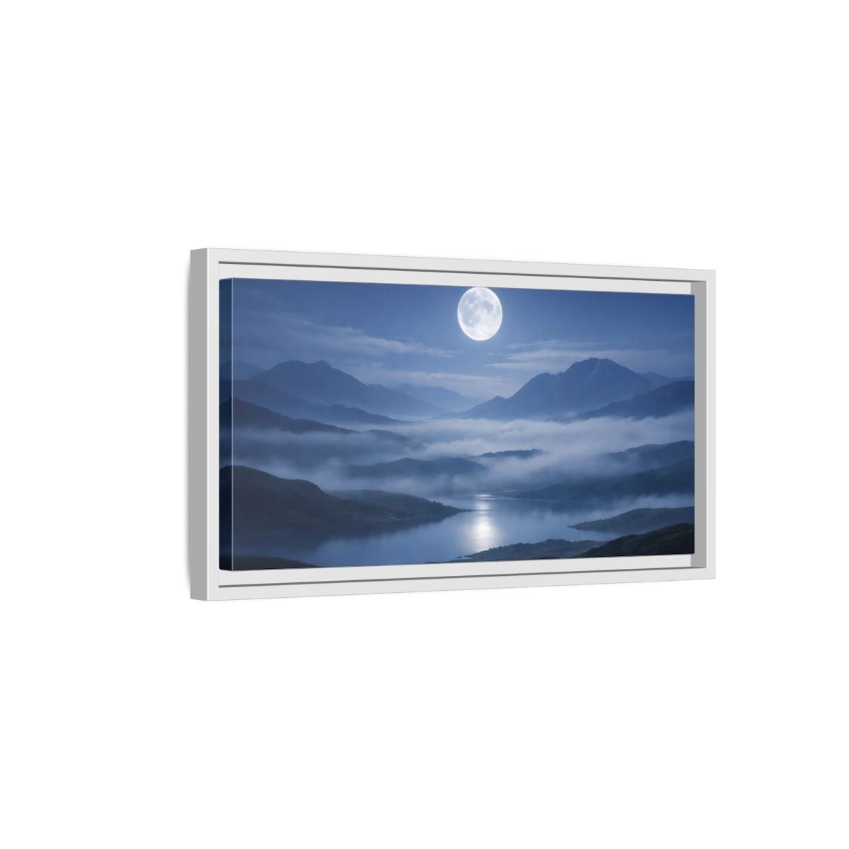 Landscape Nature Moon Lake Blue - Framed Canvas Wall Art Print - YesArtYes