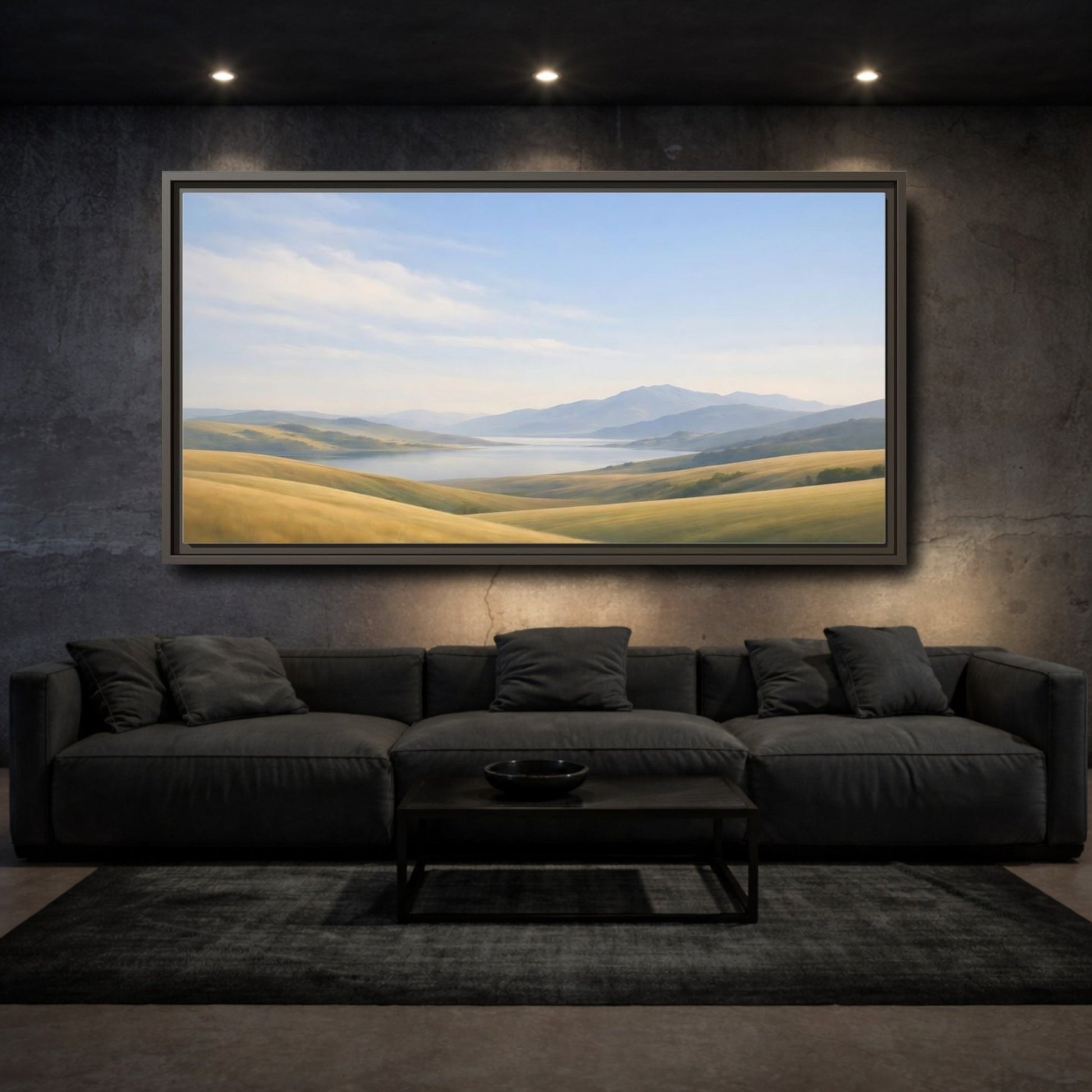 Landscape Nature Mountain Golden Hills - Framed Canvas Wall Art Print - YesArtYes