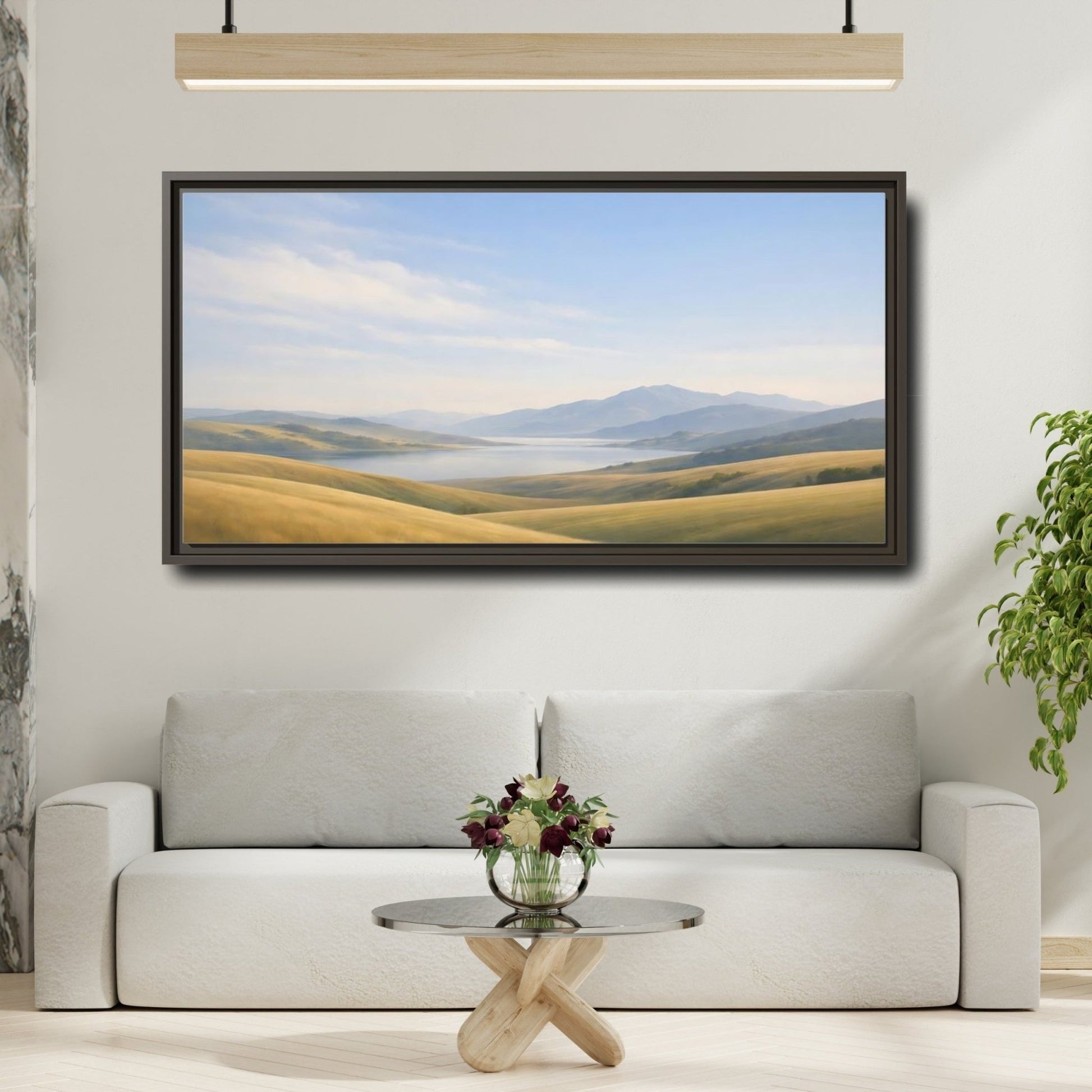 Landscape Nature Mountain Golden Hills - Framed Canvas Wall Art Print - YesArtYes