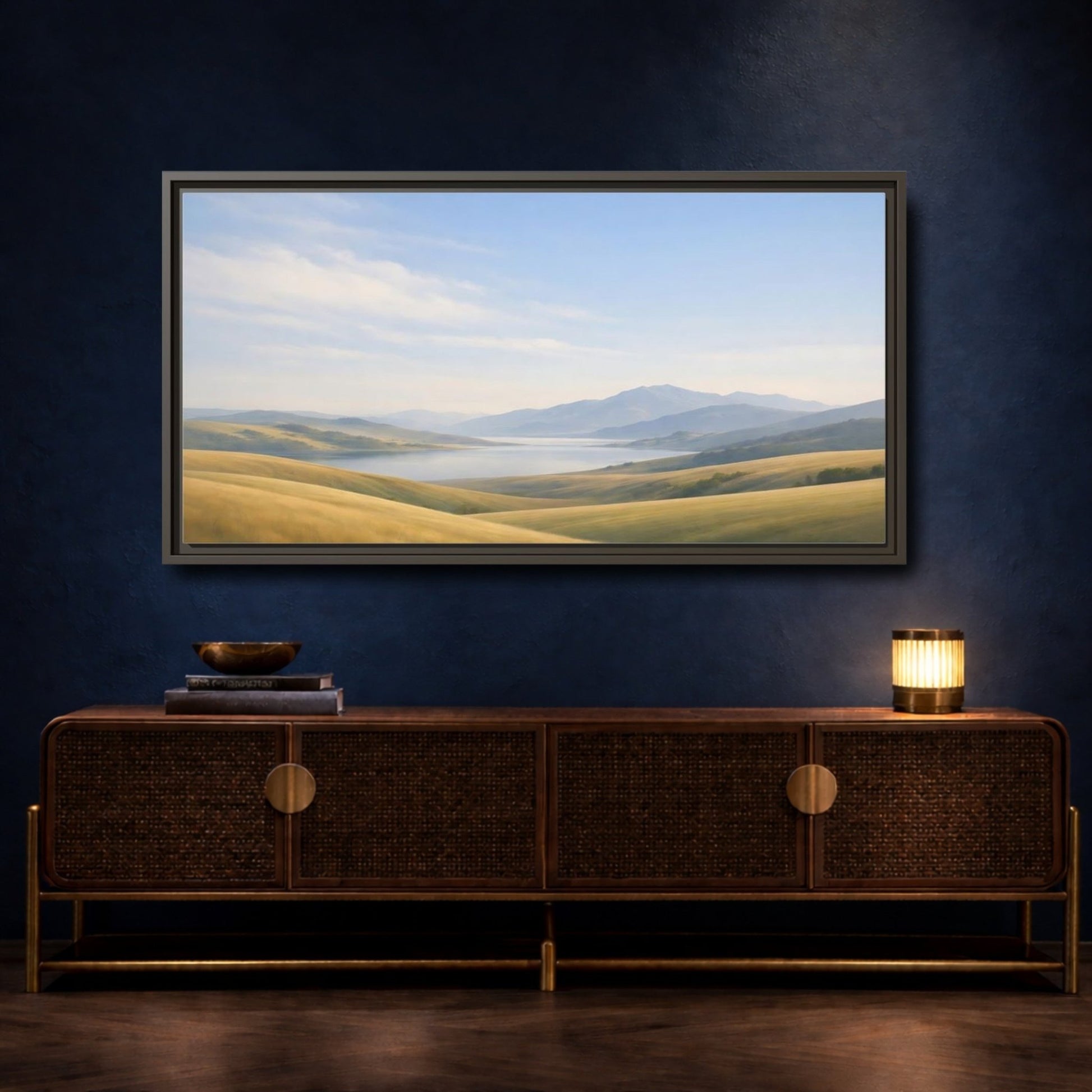 Landscape Nature Mountain Golden Hills - Framed Canvas Wall Art Print - YesArtYes