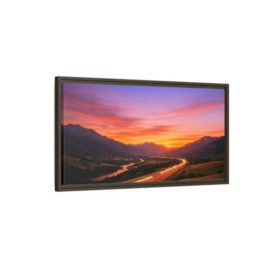Landscape Nature Mountain Highway Purple Orange - Framed Canvas Wall Art Print - YesArtYes