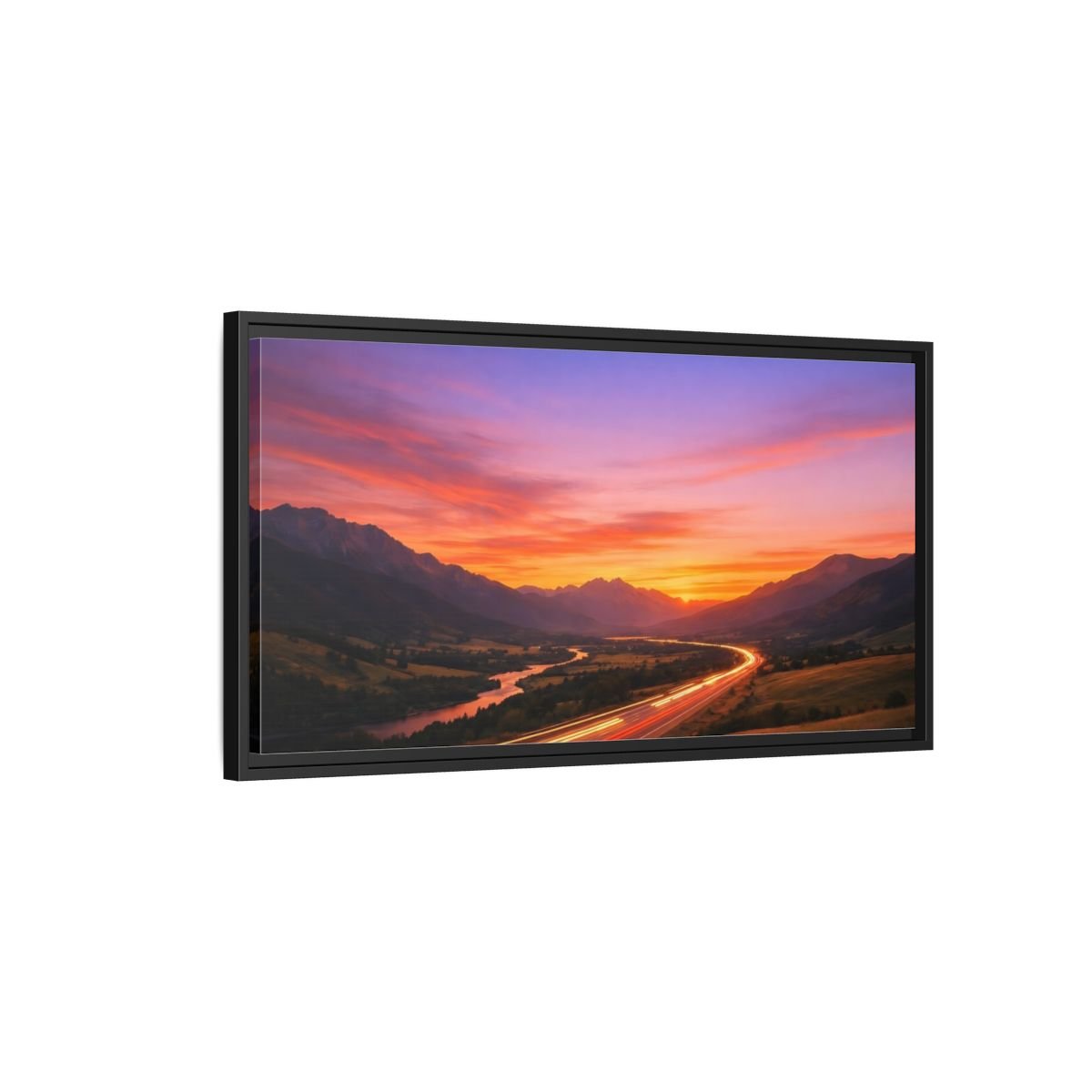 Landscape Nature Mountain Highway Purple Orange - Framed Canvas Wall Art Print - YesArtYes