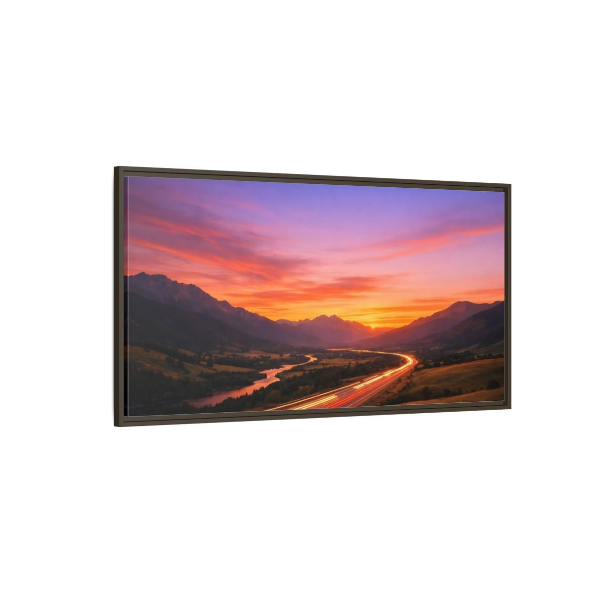 Landscape Nature Mountain Highway Purple Orange - Framed Canvas Wall Art Print - YesArtYes