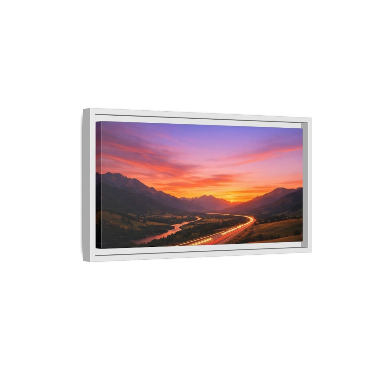 Landscape Nature Mountain Highway Purple Orange - Framed Canvas Wall Art Print - YesArtYes