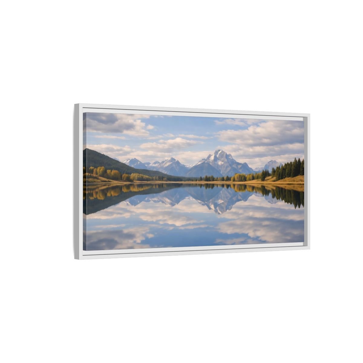Landscape Nature Mountain Lake Blue And - Framed Canvas Wall Art Print - YesArtYes