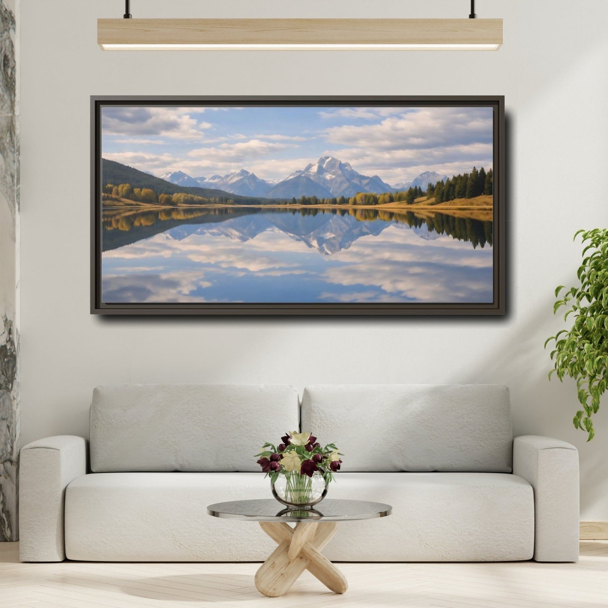 Landscape Nature Mountain Lake Blue And - Framed Canvas Wall Art Print - YesArtYes